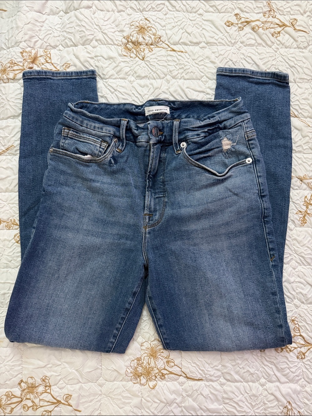 Good American Mid/Deep Blue Skinny Jeans